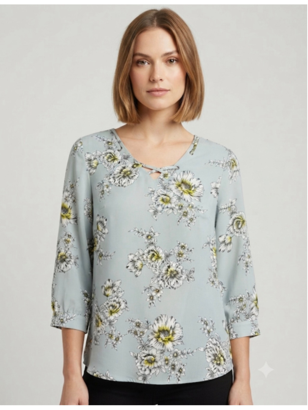 Maurices Floral Blouse Size M Blue White